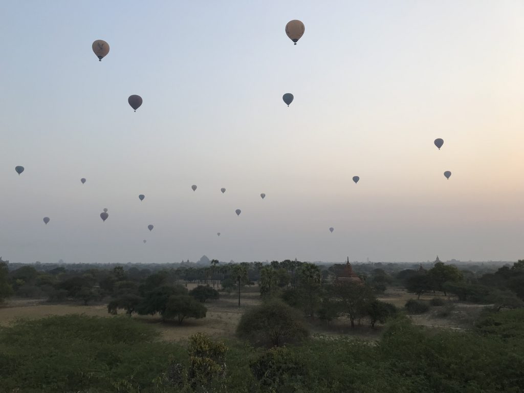 Bagan sunrise balloons temple